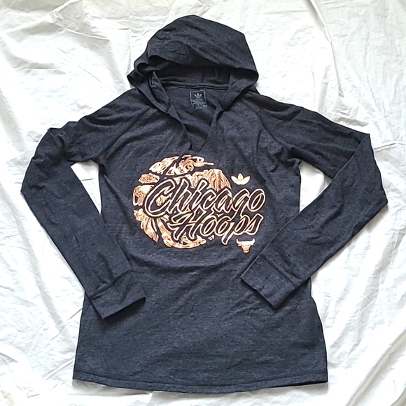 Adidas Women's Chicago Hoops Long Sleeve Hood top, Size L - Picture 1 of 9